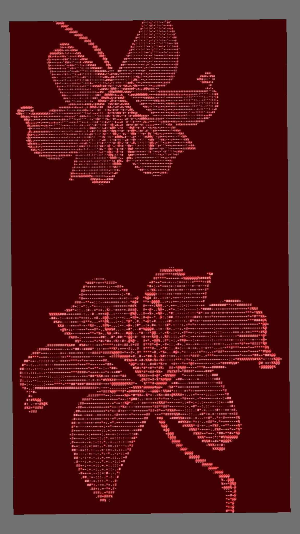 Pixel-like red flowers on a deep red field